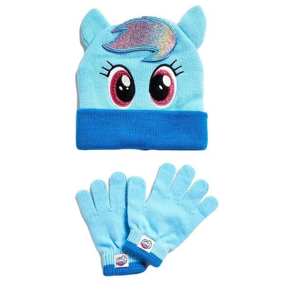 New! My Little Pony Girl's Age 4-6 Glitter Rainbow Two-Piece Hat & Gloves Set - Picture 1 of 4